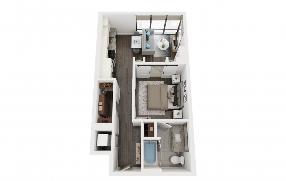 A1 - 1 bedroom floorplan layout with 1 bath and 579 square feet. (3D)