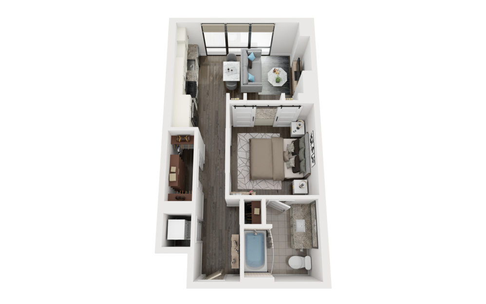 A2 - 1 bedroom floorplan layout with 1 bathroom and 582 square feet (3D)