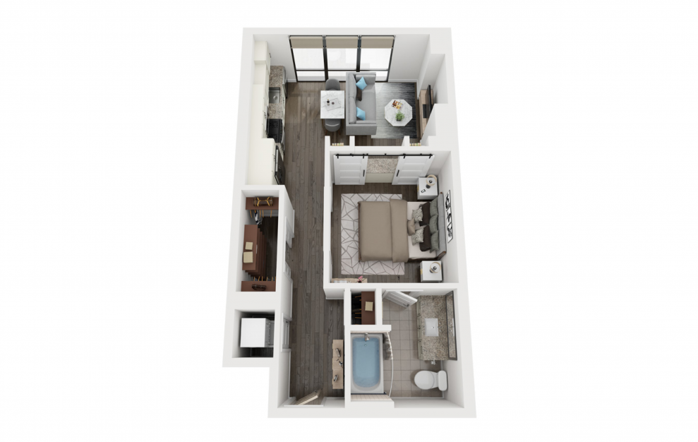 A2 - 1 bedroom floorplan layout with 1 bath and 582 square feet. (3D)