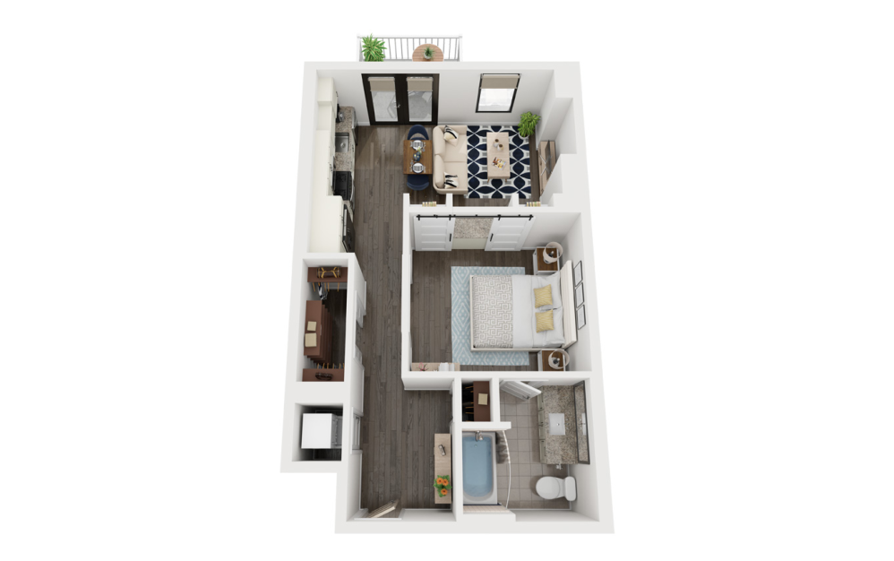 A3 - 1 bedroom floorplan layout with 1 bathroom and 639 square feet (3D)