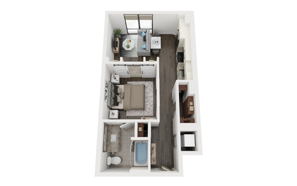 A4 - 1 bedroom floorplan layout with 1 bathroom and 583 square feet (3D)