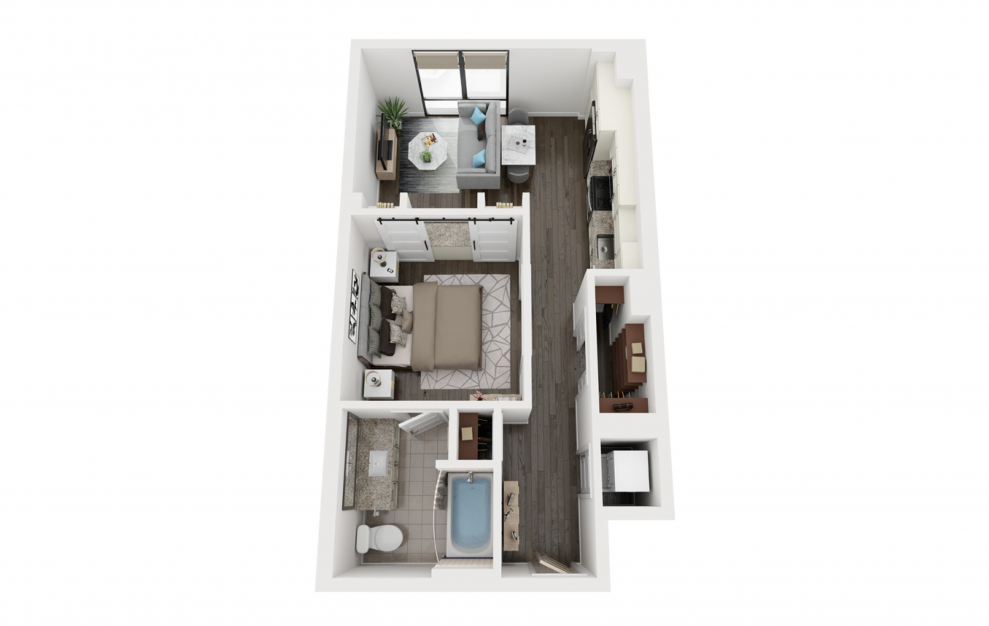 A4 - 1 bedroom floorplan layout with 1 bath and 583 square feet. (3D)