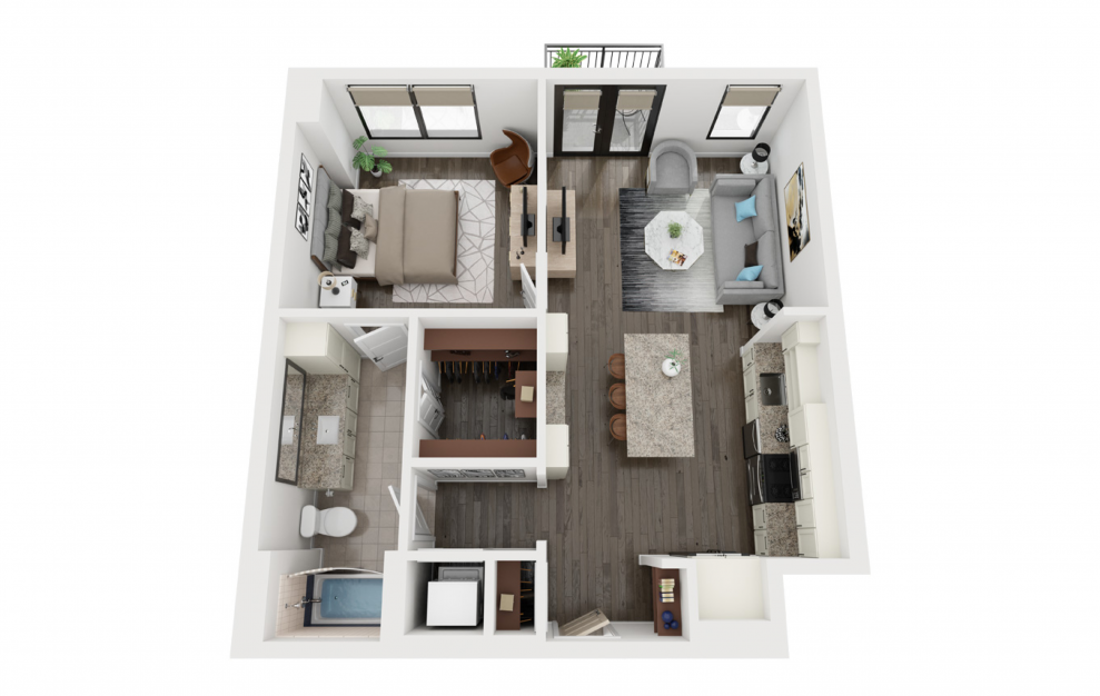 A5 - 1 bedroom floorplan layout with 1 bath and 765 square feet. (3D)