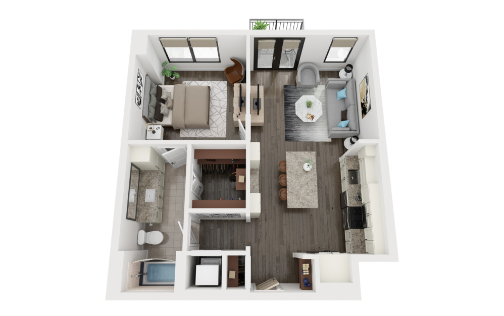 A5 - 1 bedroom floorplan layout with 1 bathroom and 765 square feet (3D)