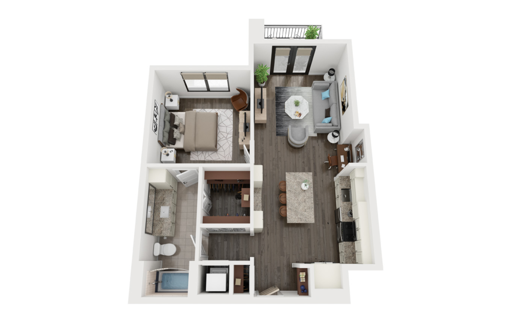 A6 - 1 bedroom floorplan layout with 1 bathroom and 823 square feet (3D)