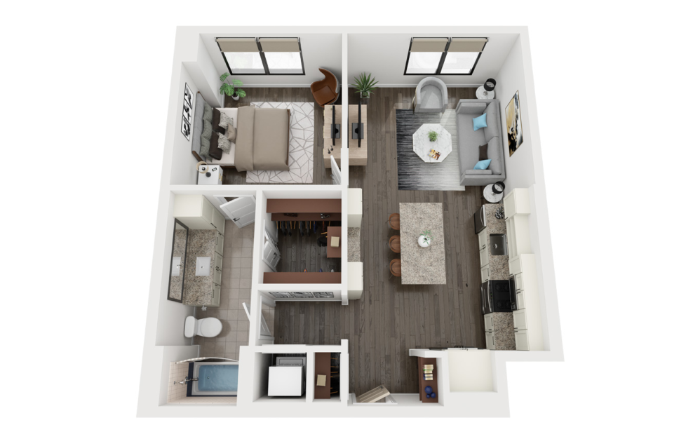 A9 - 1 bedroom floorplan layout with 1 bathroom and 759 square feet (3D)