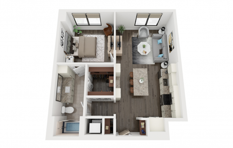A9 - 1 bedroom floorplan layout with 1 bath and 759 square feet. (3D)