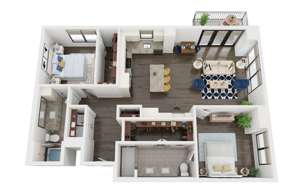 B4 - 2 bedroom floorplan layout with 2 bathrooms and 1361 square feet (3D)