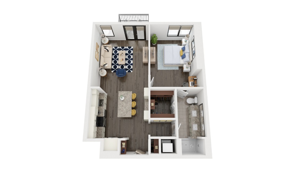 A7 - 1 bedroom floorplan layout with 1 bathroom and 873 square feet (3D)