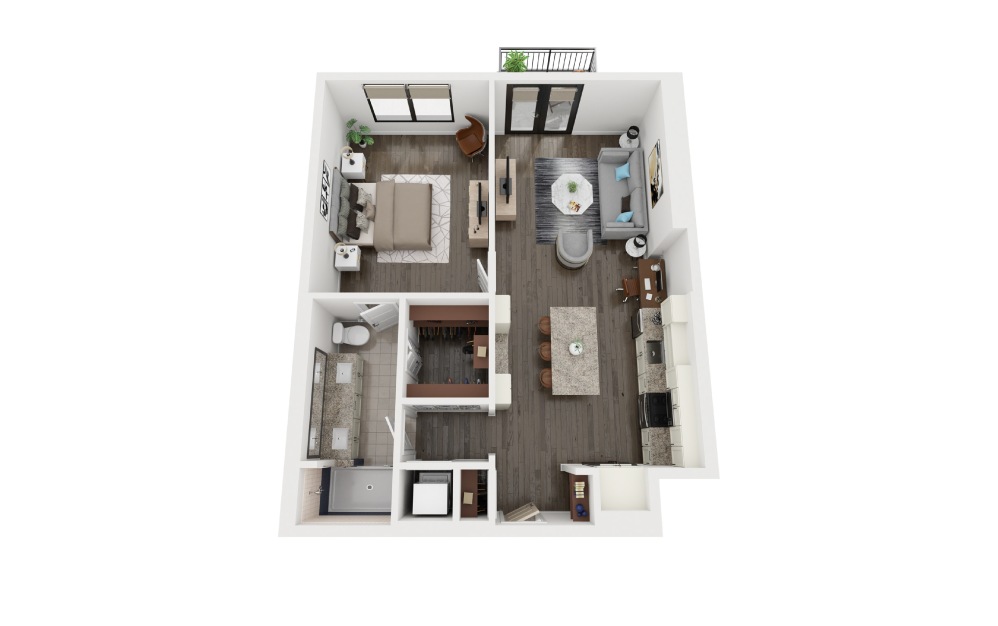 A8 - 1 bedroom floorplan layout with 1 bathroom and 876 square feet (3D)