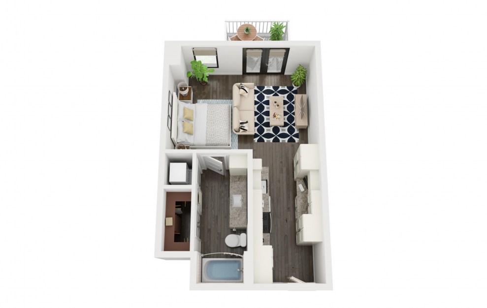 S1 - Studio floorplan layout with 1 bath and 510 square feet. (3D)