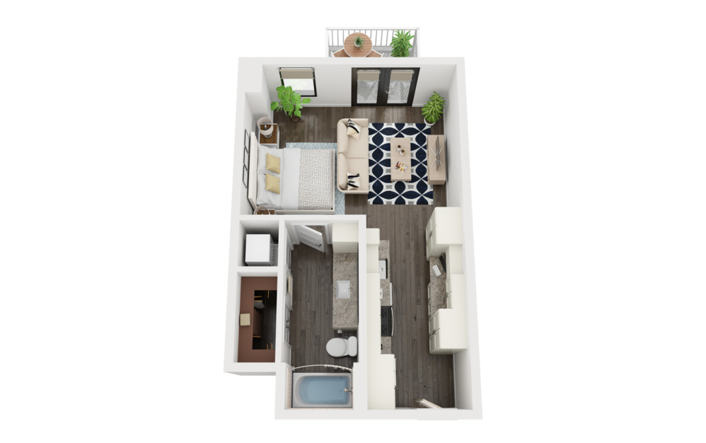 S1 - Studio floorplan layout with 1 bathroom and 510 square feet (3D)